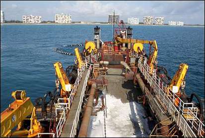 Offshore barge looking toward the beach