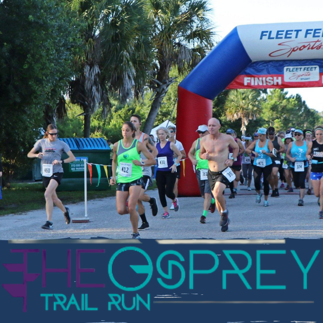 race participants running, The Osprey Trail Run logo