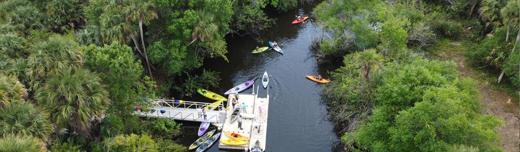 drone view of kayak launch at Petravice Preserve