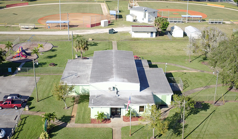 Aerial view of Lincoln Park Community Center and Athletic Fields