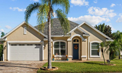 Newer model home with palm tree in front yard