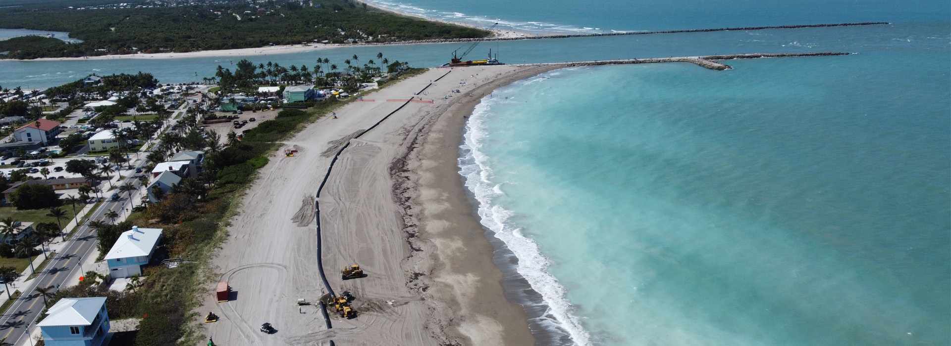 aerial view of sand renourishment project at the fort pierce inlet beach