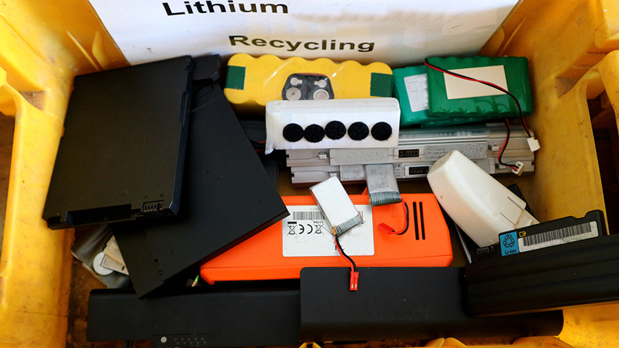 lithium batteries in recycling box